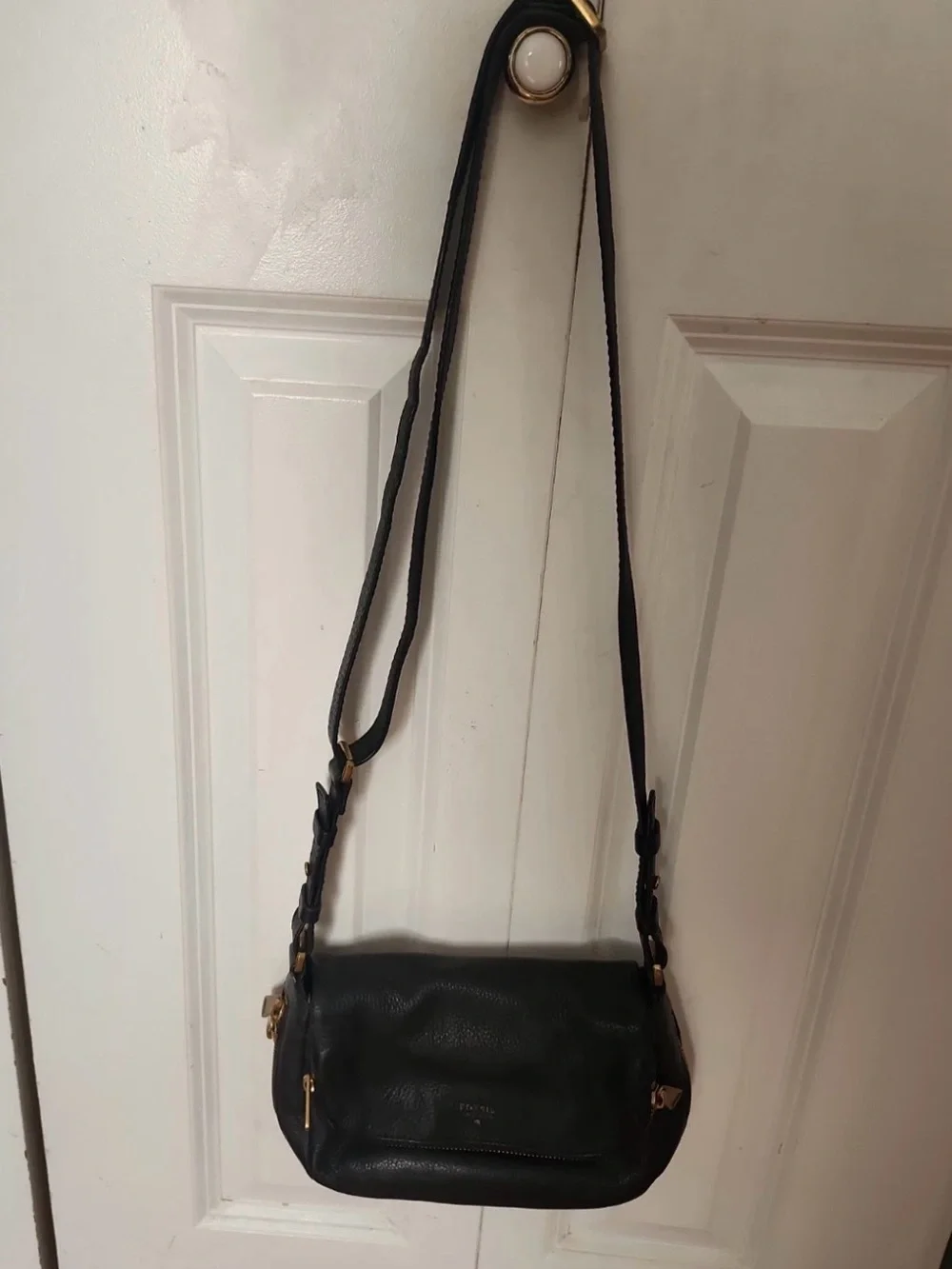 Vintage Fossil Preston Black Pebble Leather Flap Crossbody Shoulder Bag